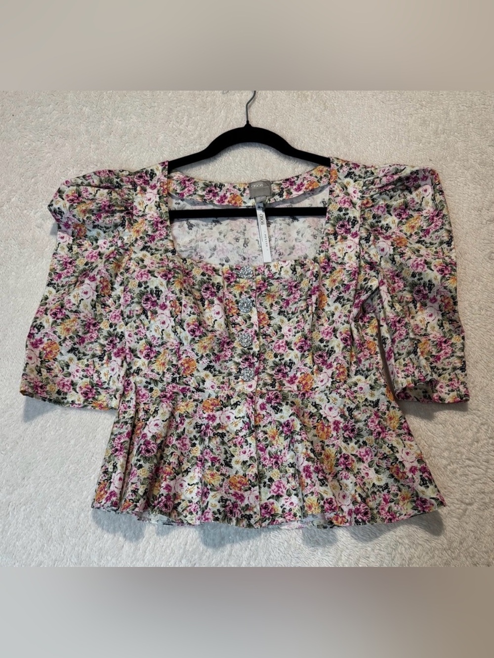 ASOS Floral Peplum Puff Sleeves Top Size 2 New
